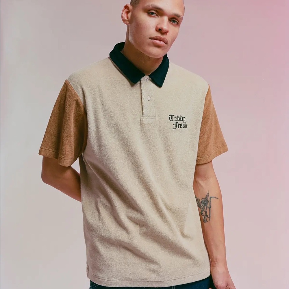Teddy Fresh Beige Polo with Brown Sleeves and Black Collar
